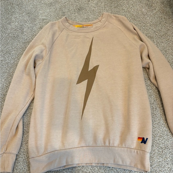 Aviator Nation Beige Crewneck with Lightning Bolt and Matching SweatPants - Picture 2 of 8